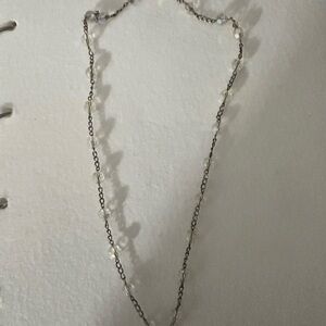Vintage religious Elegant Silver Chain Necklace with Clear Beads